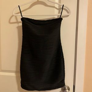 Black strapless mini dress